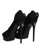 Schwarze Stretch-Stiefel aus Taormina-Spitze