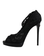 Schwarze Stretch-Stiefel aus Taormina-Spitze