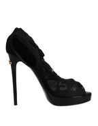 Schwarze Stretch-Stiefel aus Taormina-Spitze