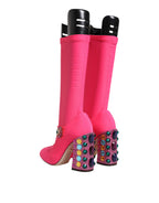 Pinke Nylon Crystal Vally Overkneestiefel