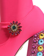 Pinke Nylon Crystal Vally Overkneestiefel
