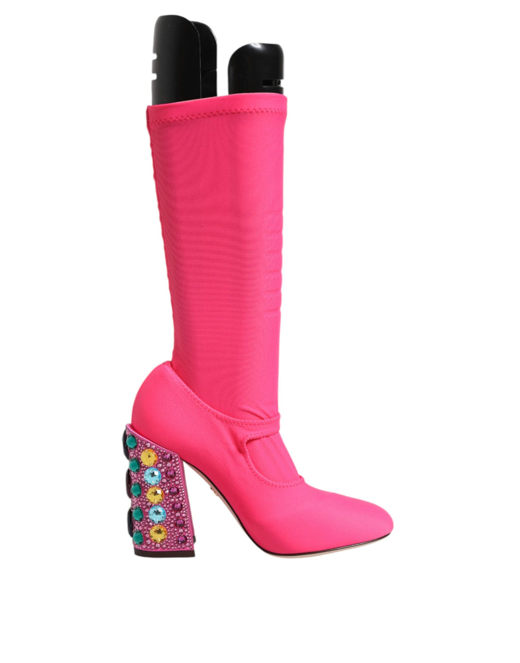 Pinke Nylon Crystal Vally Overkneestiefel