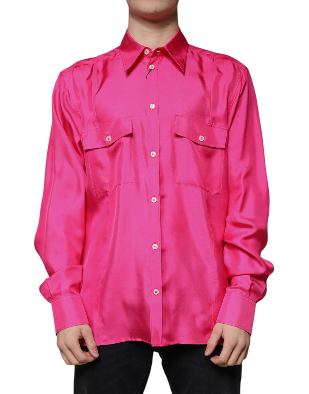 Pink Silk Collared Button-Down Men's Shirt