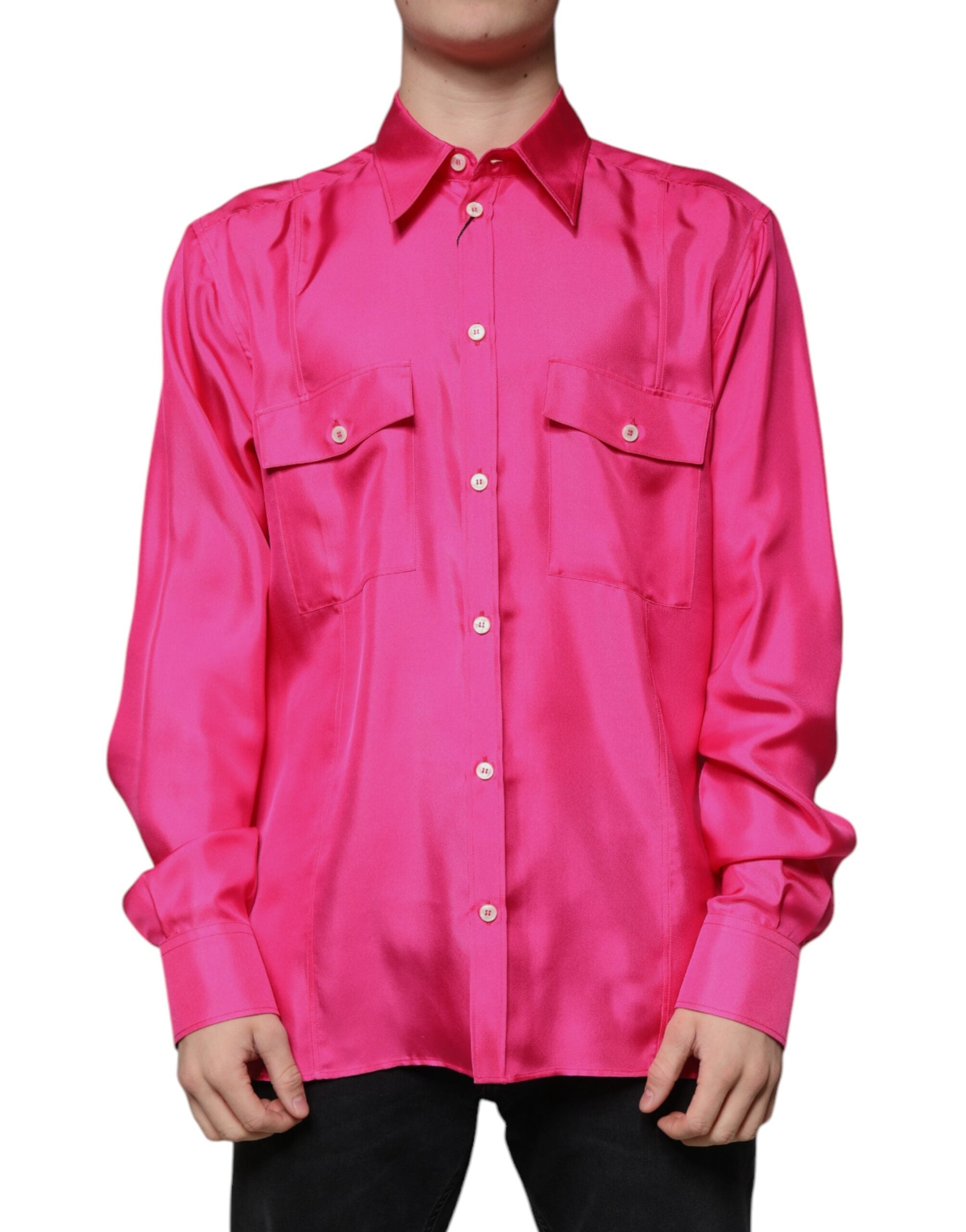 Pink Silk Collared Button-Down Men's Shirt