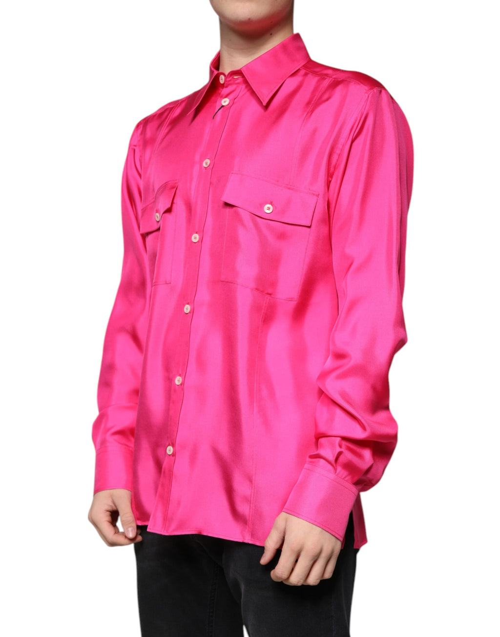 Pink Silk Collared Button-Down Men's Shirt