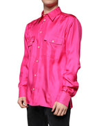 Pink Silk Collared Button-Down Men's Shirt