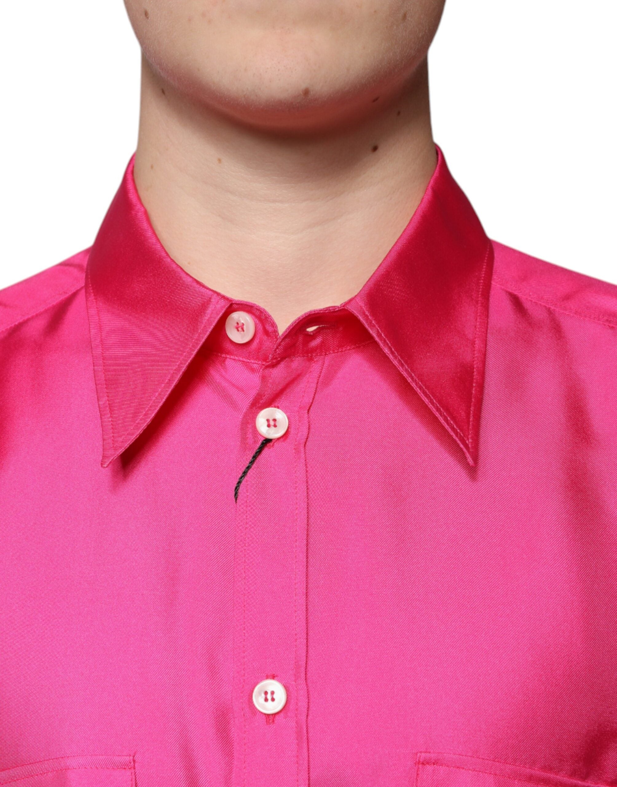 Pink Silk Collared Button-Down Men's Shirt