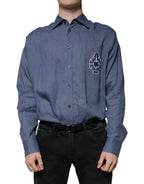 Freizeit-Langarmhemd mit Knöpfen und blauem Logo