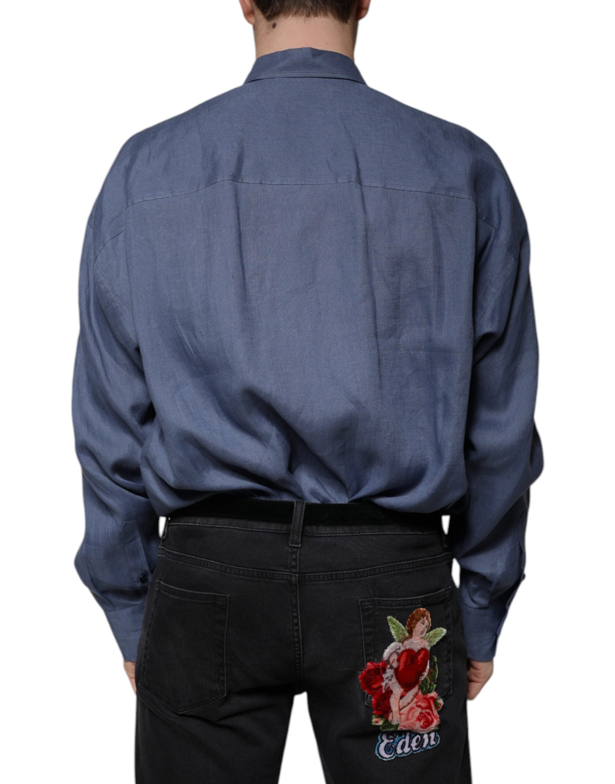 Freizeit-Langarmhemd mit Knöpfen und blauem Logo