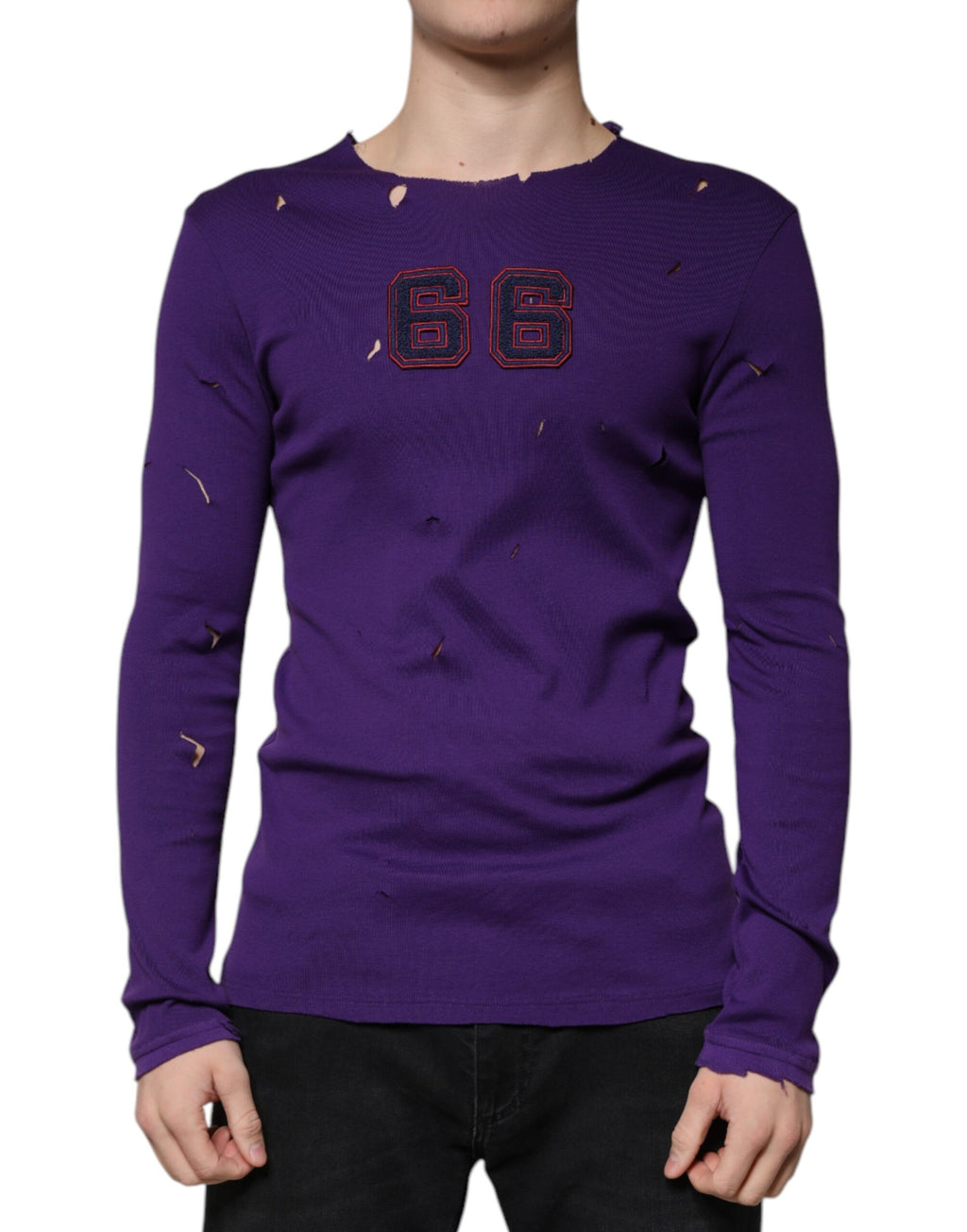 Lila Baumwoll-Rundhals-Pullover für Herren
