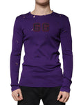 Lila Baumwoll-Rundhals-Pullover für Herren