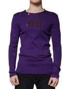 Lila Baumwoll-Rundhals-Pullover für Herren