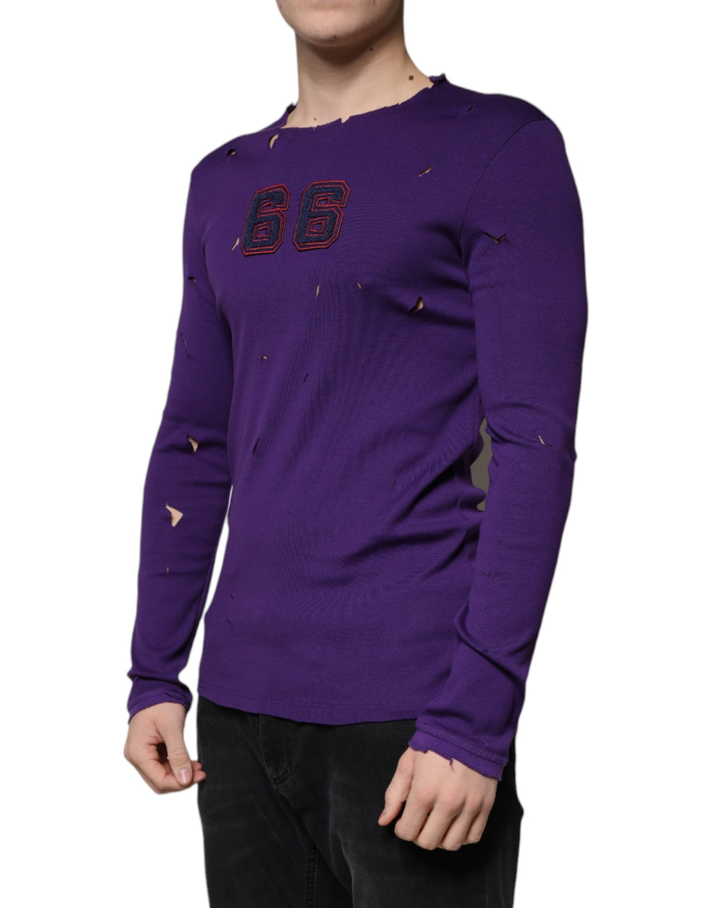 Lila Baumwoll-Rundhals-Pullover für Herren