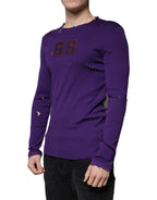 Lila Baumwoll-Rundhals-Pullover für Herren