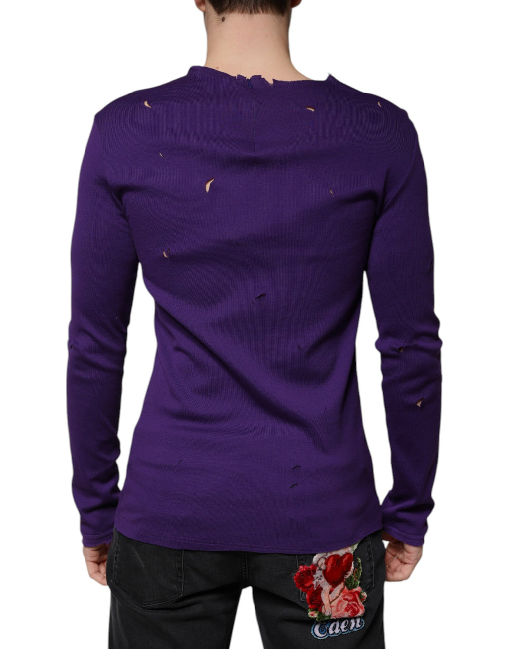 Lila Baumwoll-Rundhals-Pullover für Herren