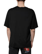 Schwarzes Baumwoll-T-Shirt mit Rundhalsausschnitt und kurzen Ärmeln