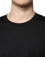 Schwarzes Baumwoll-T-Shirt mit Rundhalsausschnitt und kurzen Ärmeln