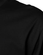Schwarzes Baumwoll-T-Shirt mit Rundhalsausschnitt und kurzen Ärmeln