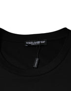 Schwarzes Baumwoll-T-Shirt mit Rundhalsausschnitt und kurzen Ärmeln