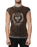 Brown Cotton Crew Neck Sleeveless T-Shirt