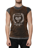 Brown Cotton Crew Neck Sleeveless T-Shirt