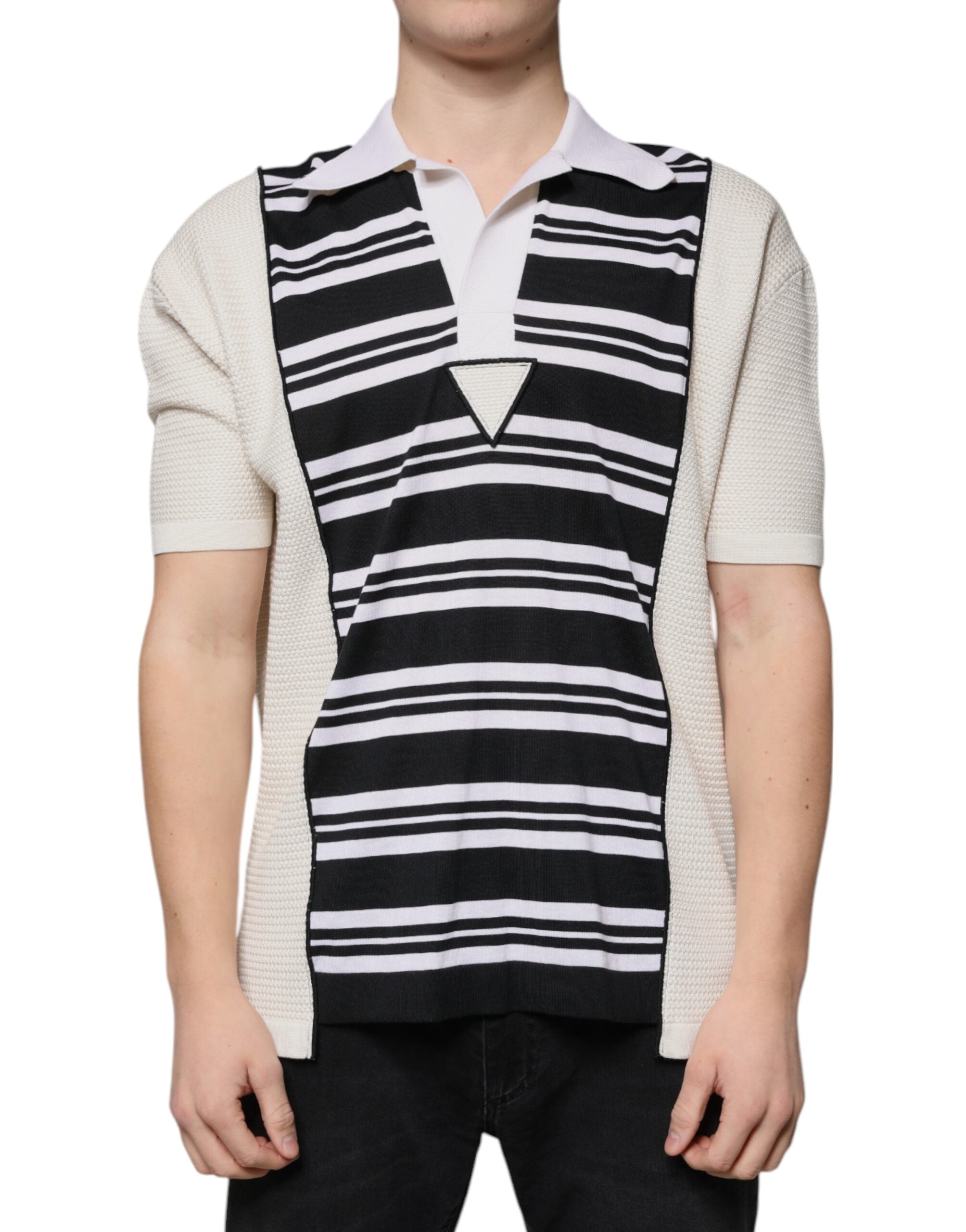 Mehrfarbig gestreiftes Polo-T-Shirt mit Kragen