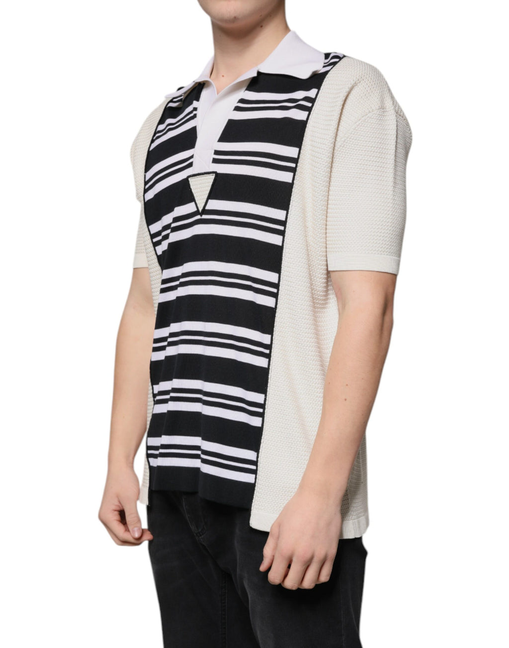 Mehrfarbig gestreiftes Polo-T-Shirt mit Kragen