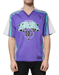 Lila T-Shirt aus Baumwolljersey mit V-Ausschnitt und Logo