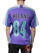 Lila T-Shirt aus Baumwolljersey mit V-Ausschnitt und Logo