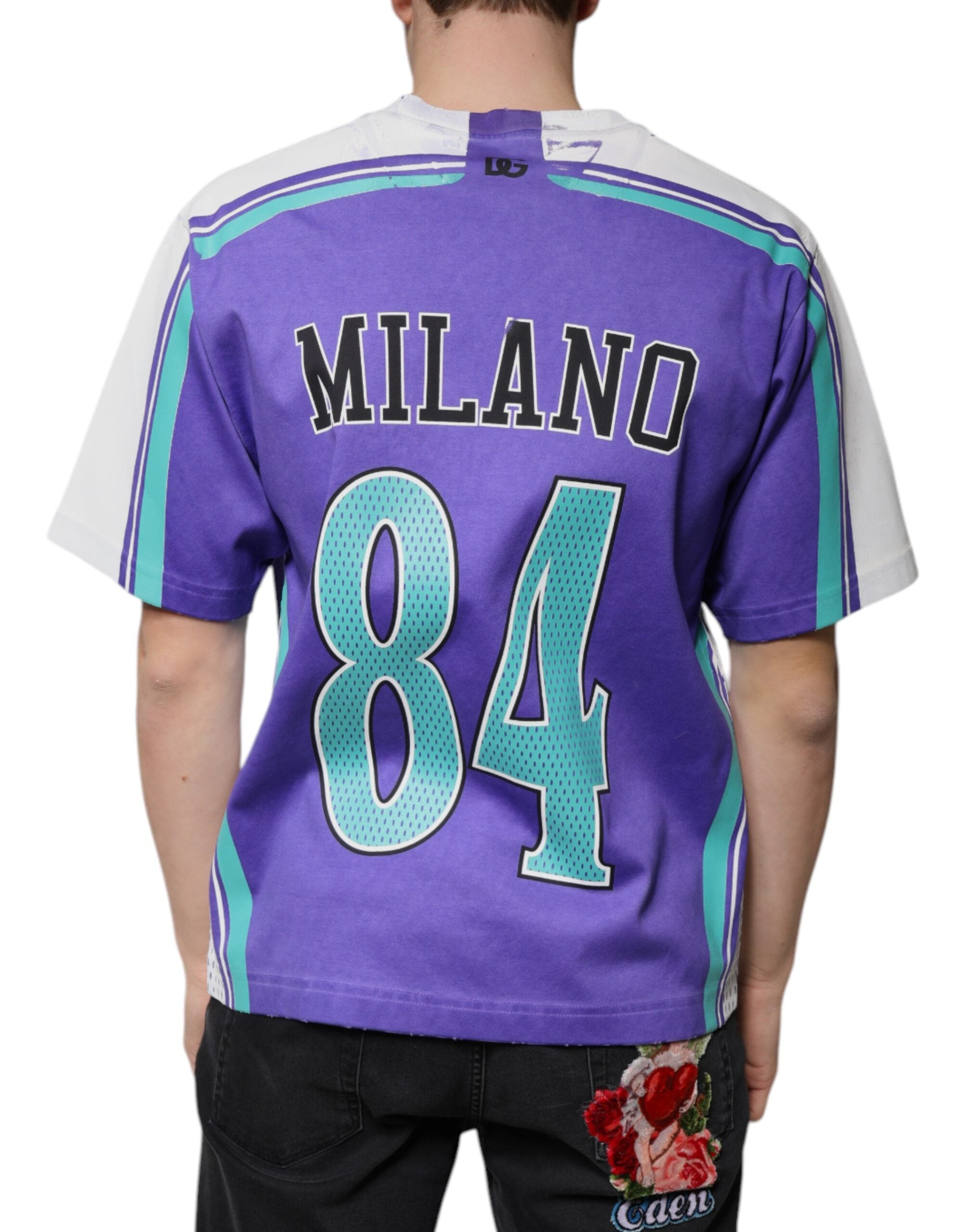 Lila T-Shirt aus Baumwolljersey mit V-Ausschnitt und Logo