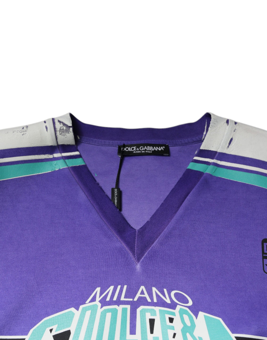 Lila T-Shirt aus Baumwolljersey mit V-Ausschnitt und Logo
