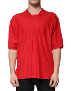 T-shirt in cotone rosso scollo a V maniche corte
