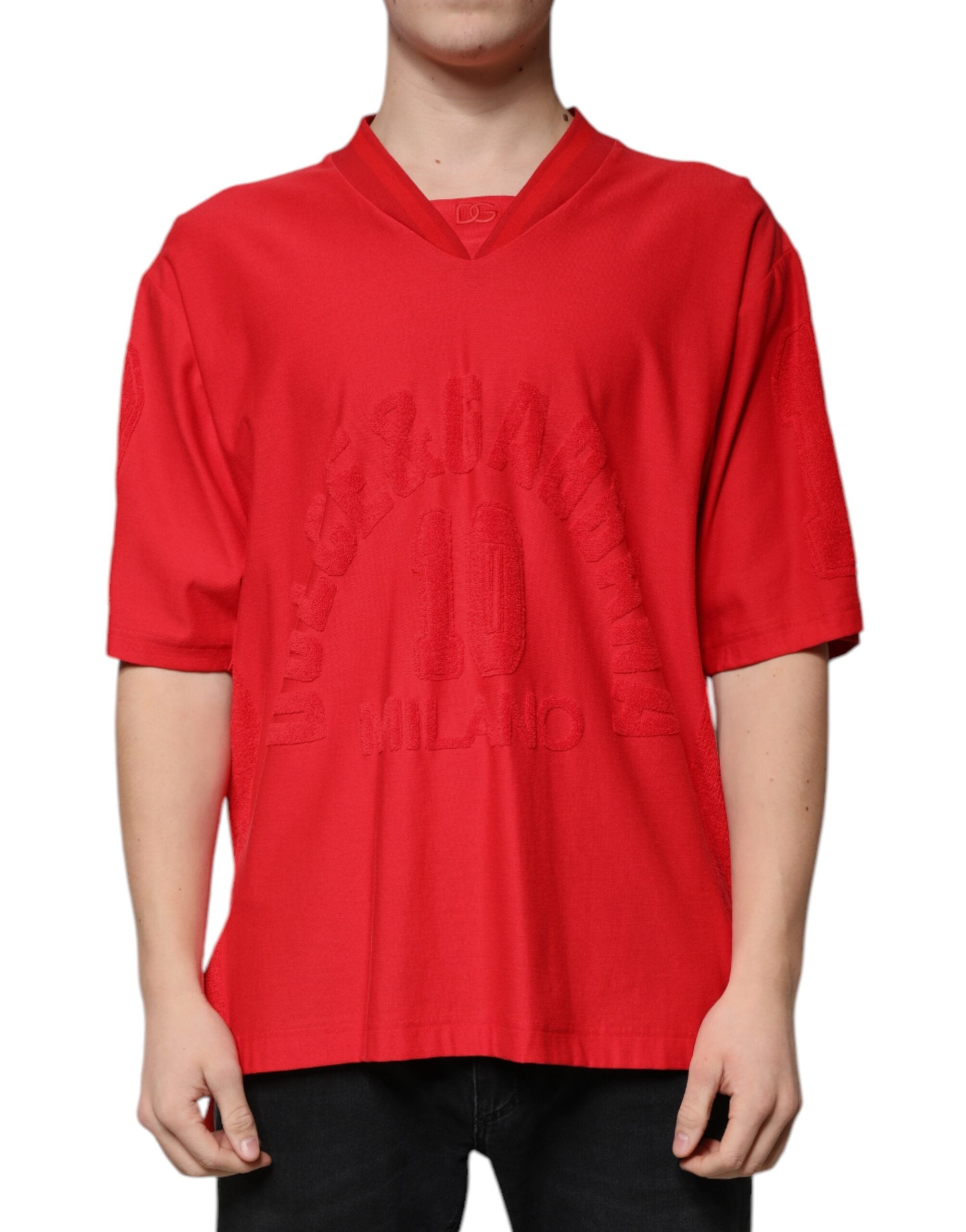 T-shirt in cotone rosso scollo a V maniche corte