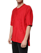 T-shirt in cotone rosso scollo a V maniche corte