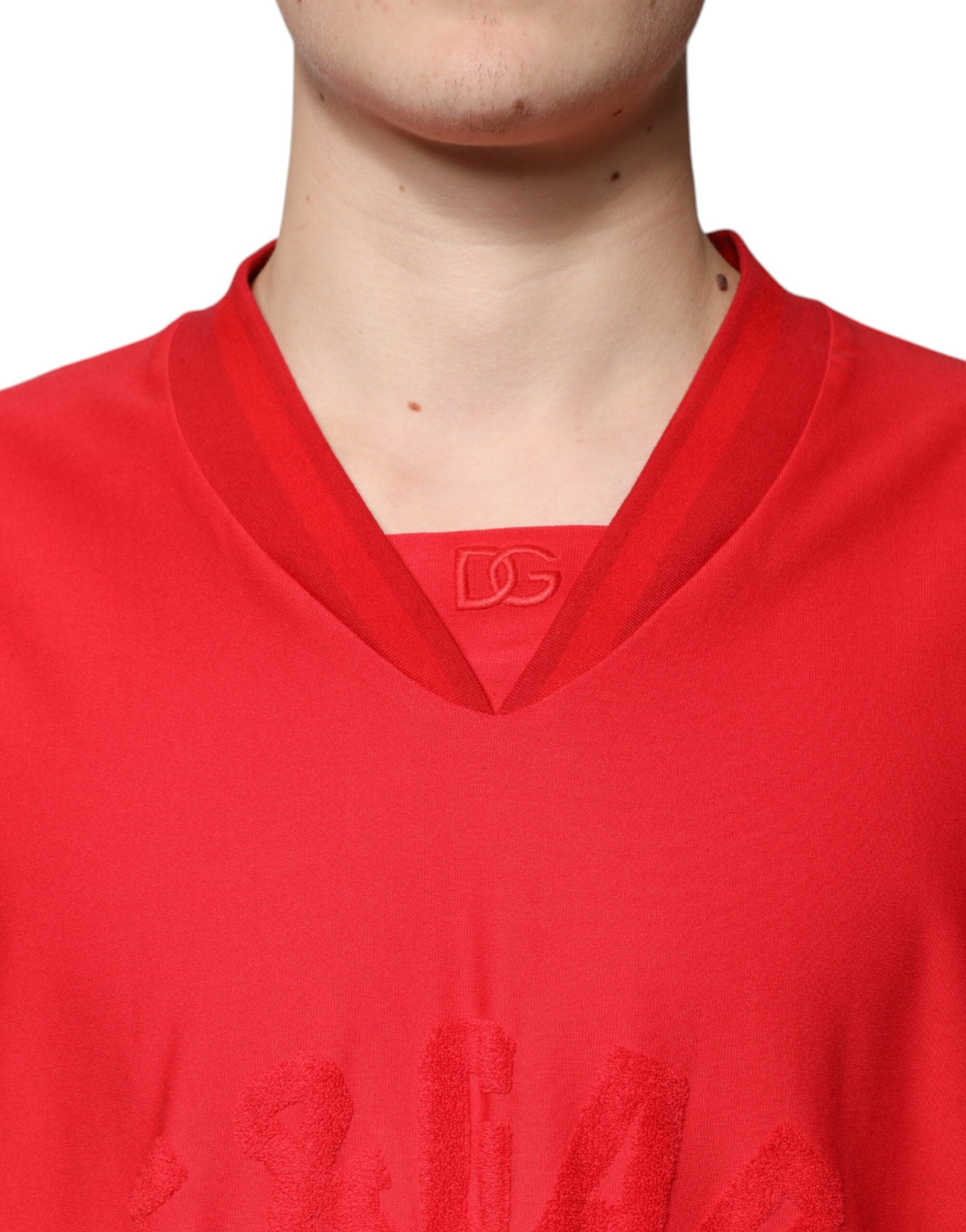 T-shirt in cotone rosso scollo a V maniche corte