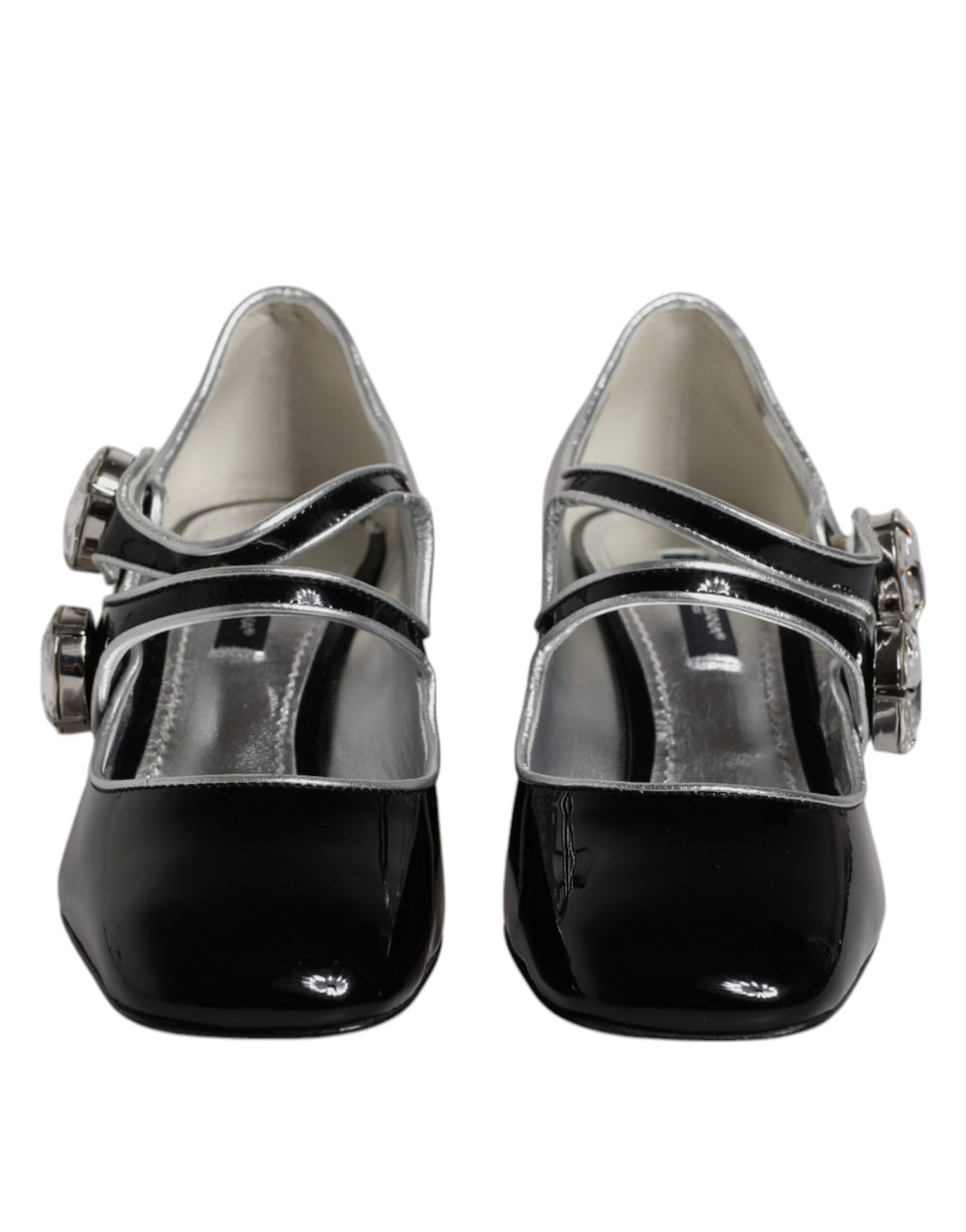 Schwarze Lackleder Mary Jane Pumps mit Kristallen