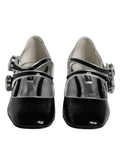 Schwarze Lackleder Mary Jane Pumps mit Kristallen