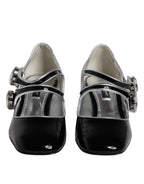 Schwarze Lackleder Mary Jane Pumps mit Kristallen