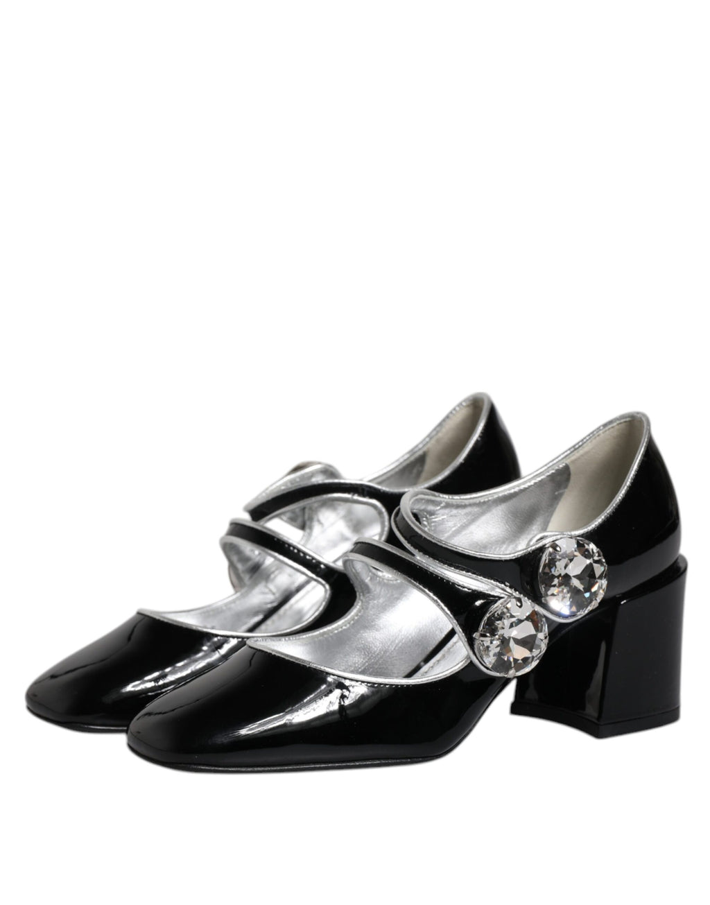 Schwarze Lackleder Mary Jane Pumps mit Kristallen