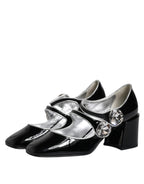 Schwarze Lackleder Mary Jane Pumps mit Kristallen