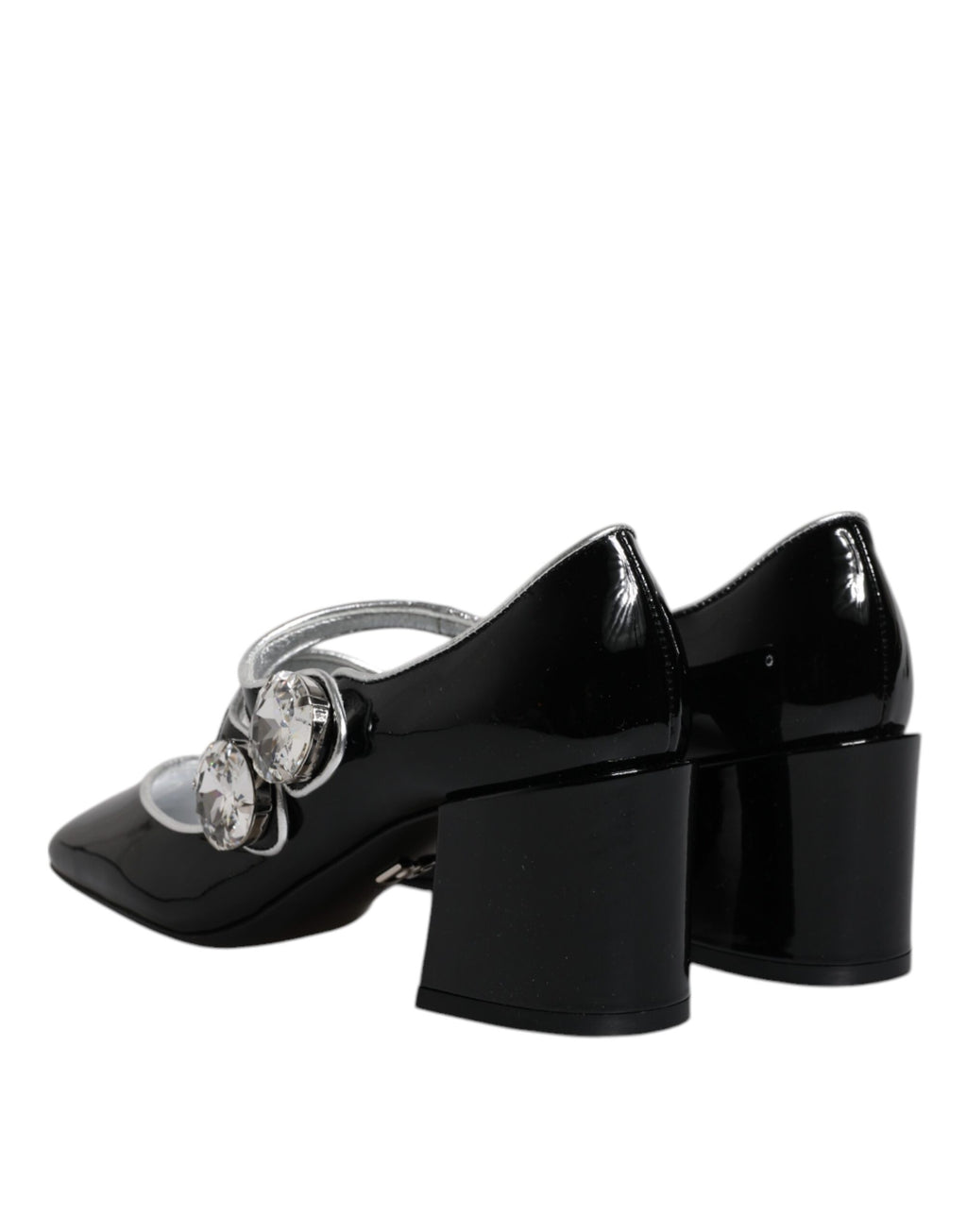 Schwarze Lackleder Mary Jane Pumps mit Kristallen