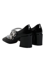 Schwarze Lackleder Mary Jane Pumps mit Kristallen