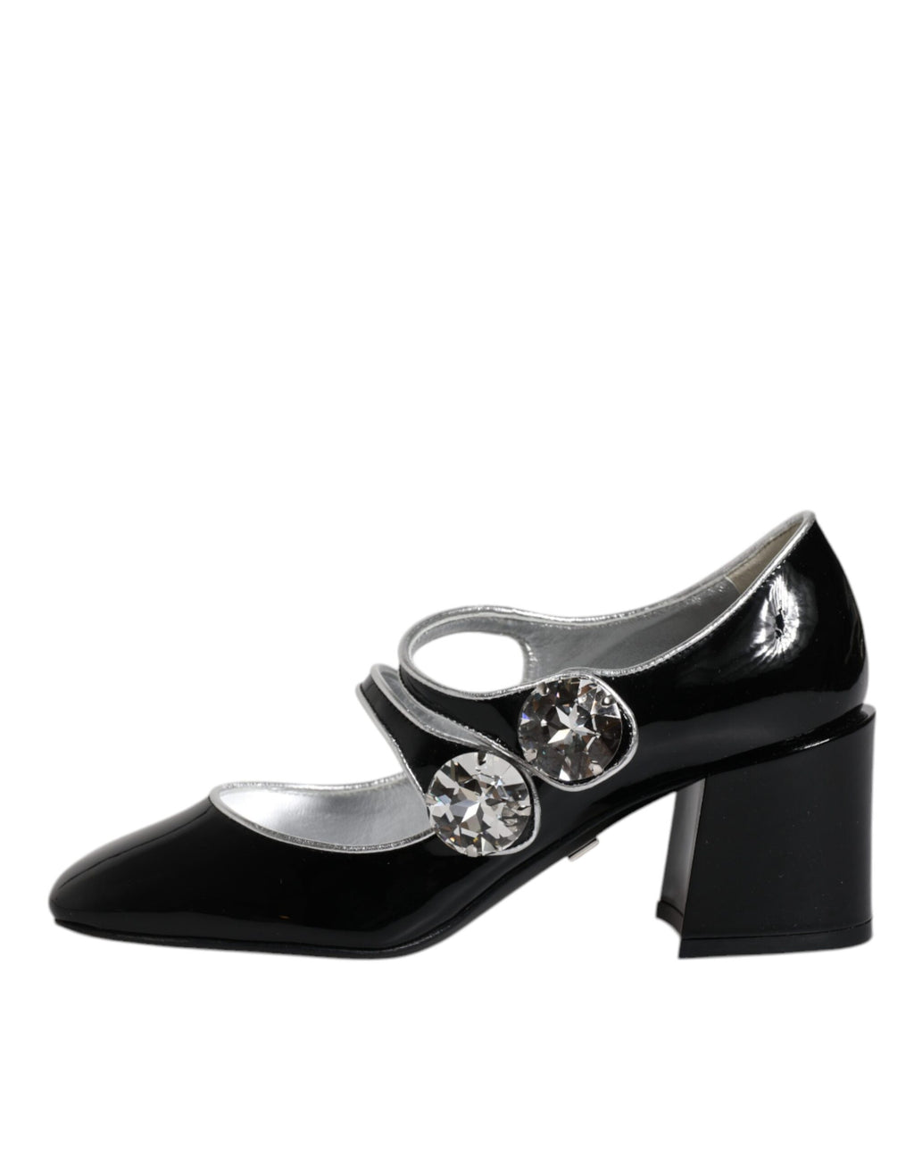 Schwarze Lackleder Mary Jane Pumps mit Kristallen