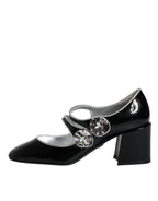 Schwarze Lackleder Mary Jane Pumps mit Kristallen