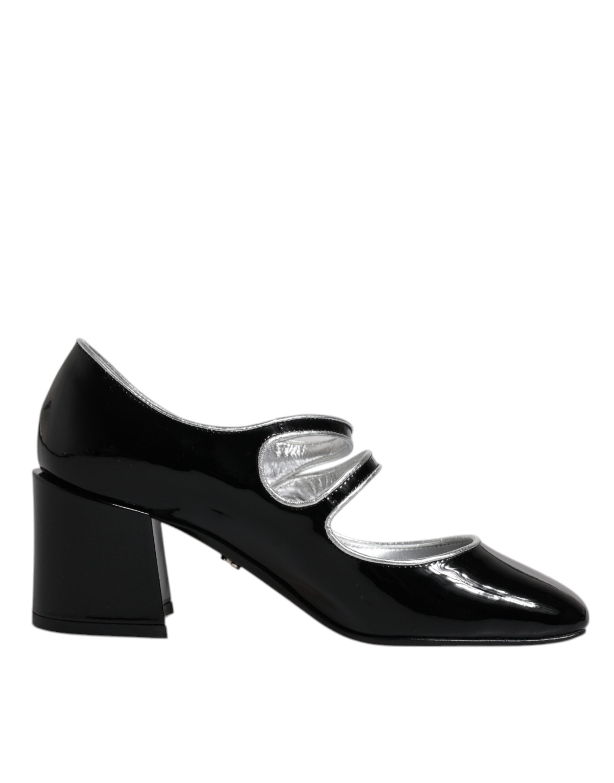 Schwarze Lackleder Mary Jane Pumps mit Kristallen