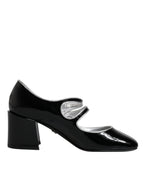 Schwarze Lackleder Mary Jane Pumps mit Kristallen