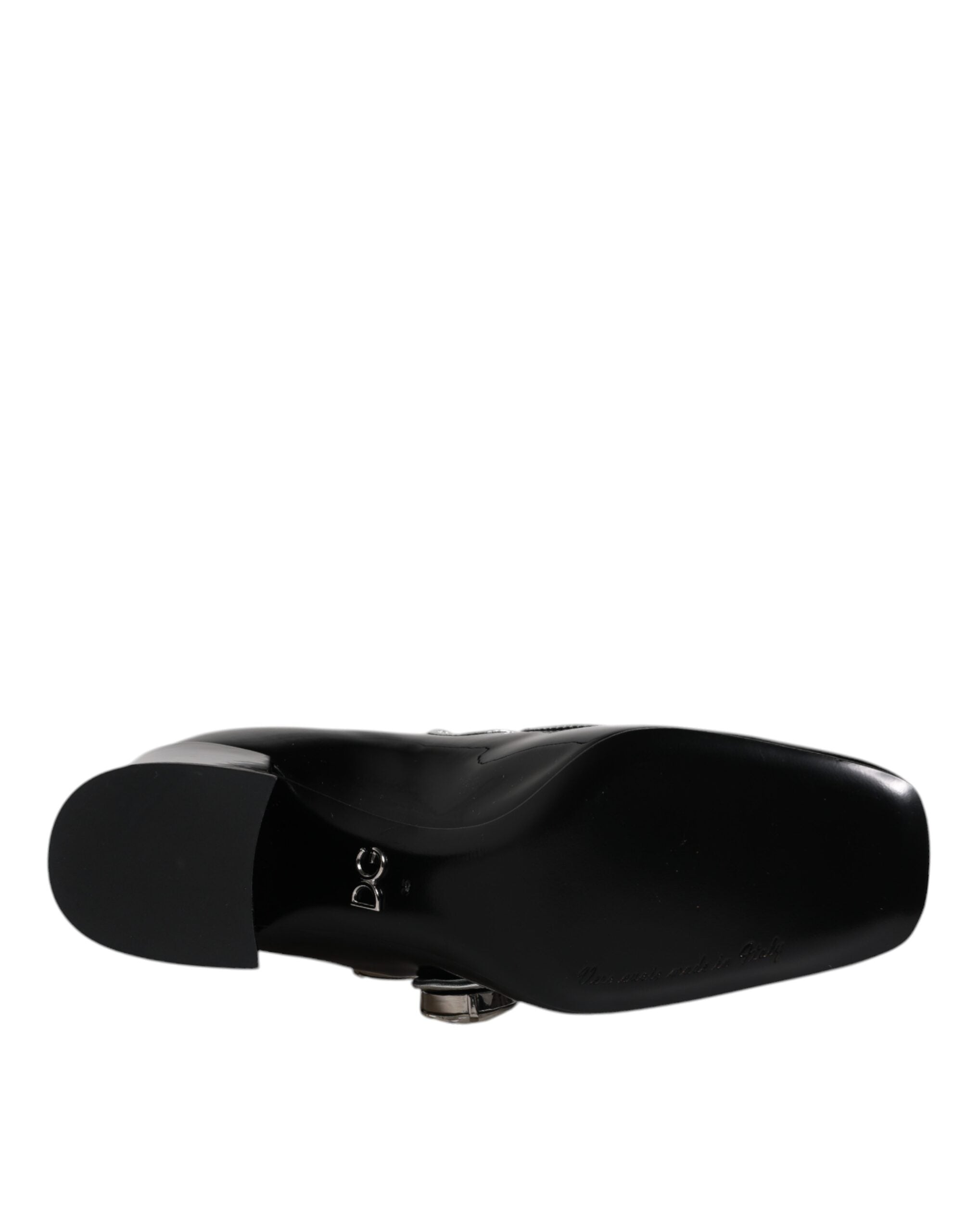 Schwarze Lackleder Mary Jane Pumps mit Kristallen