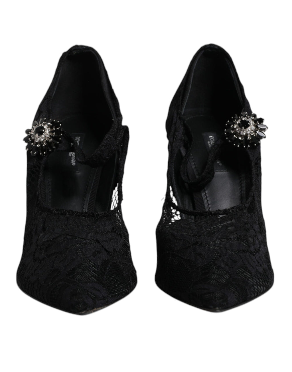 Schwarze Spitzen-Kristall-Mary-Jane-Pumps