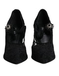 Schwarze Spitzen-Kristall-Mary-Jane-Pumps