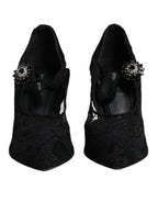 Schwarze Spitzen-Kristall-Mary-Jane-Pumps